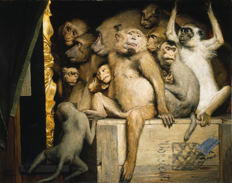 Scimmie come critici d'arte, olio su tavola, Gabriel von Max (1840-1915), Neue Pinakothek, Monaco - Credito fotografico: Bayer & Mitko / Artothek/Archivi Alinari -