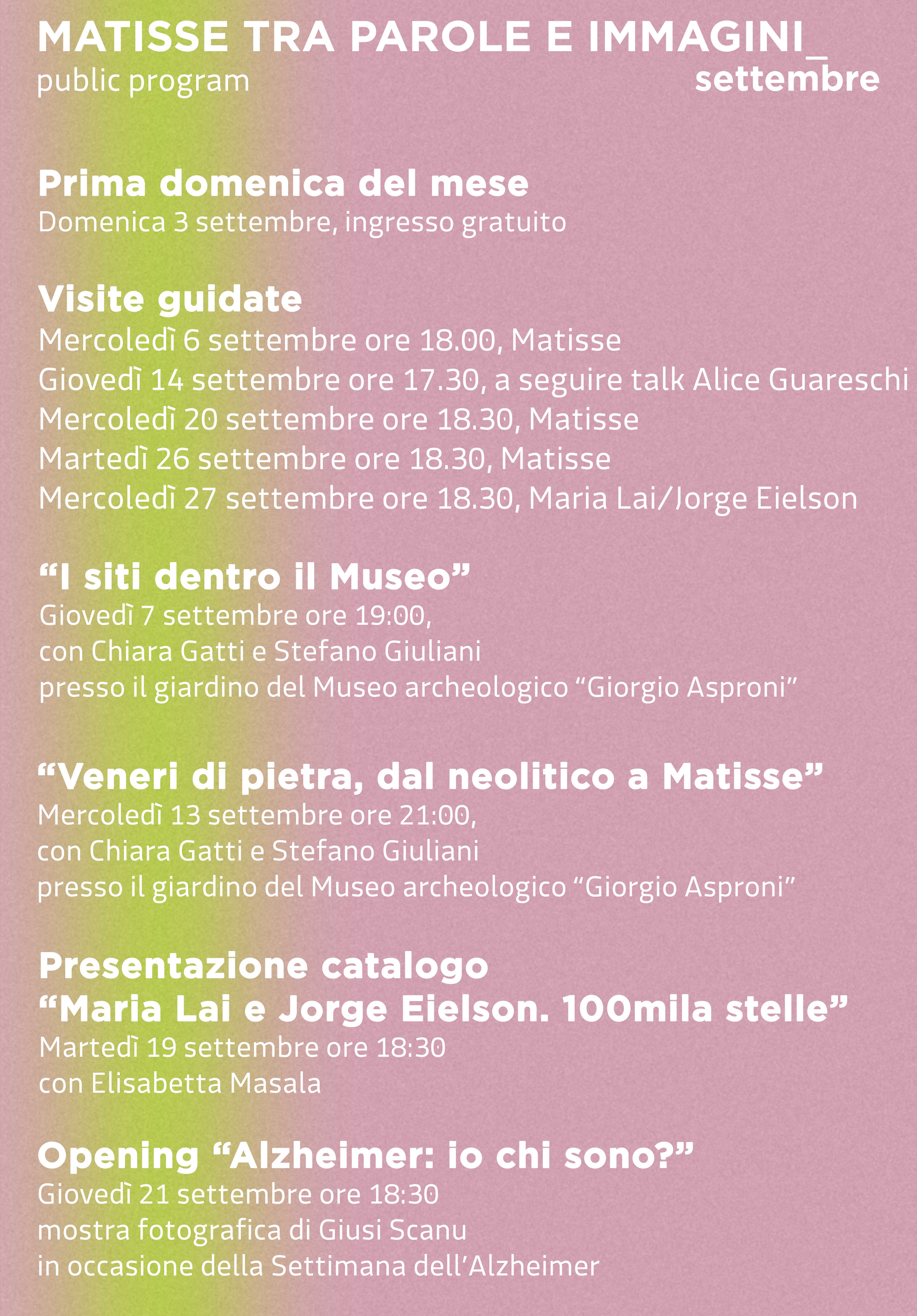 Calendario degli appuntamenti di Settembre