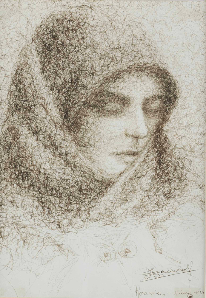 Antonio Ballero Rosaria ritratto china su carta 1924