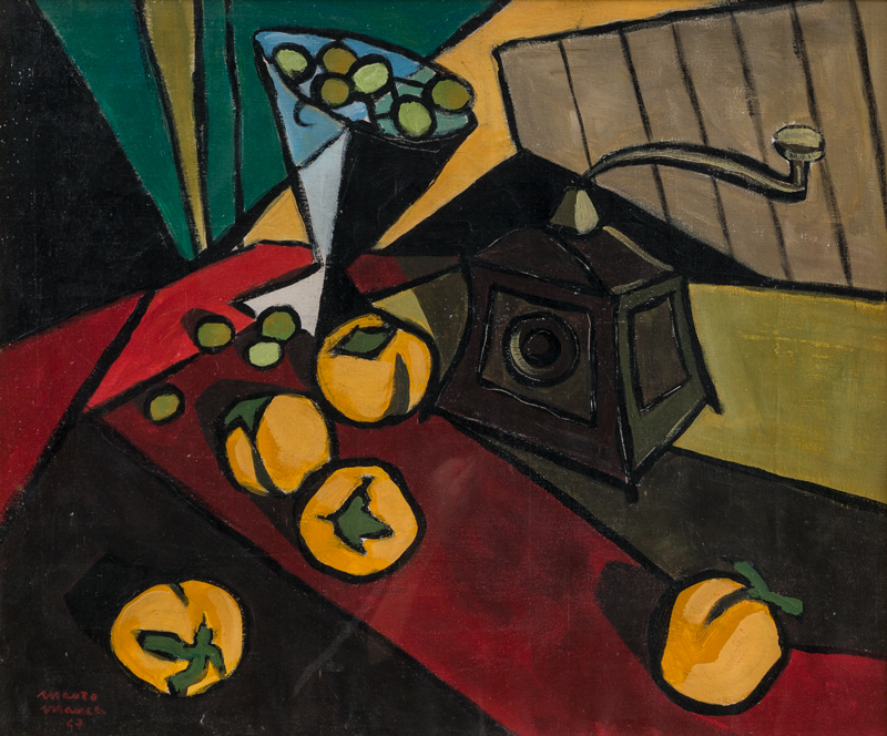 Manca Mauro , Natura morta con macinino 1947, olio su tela, RAS Manca Mauro , Natura morta con macinino 1947, olio su tela, RAS