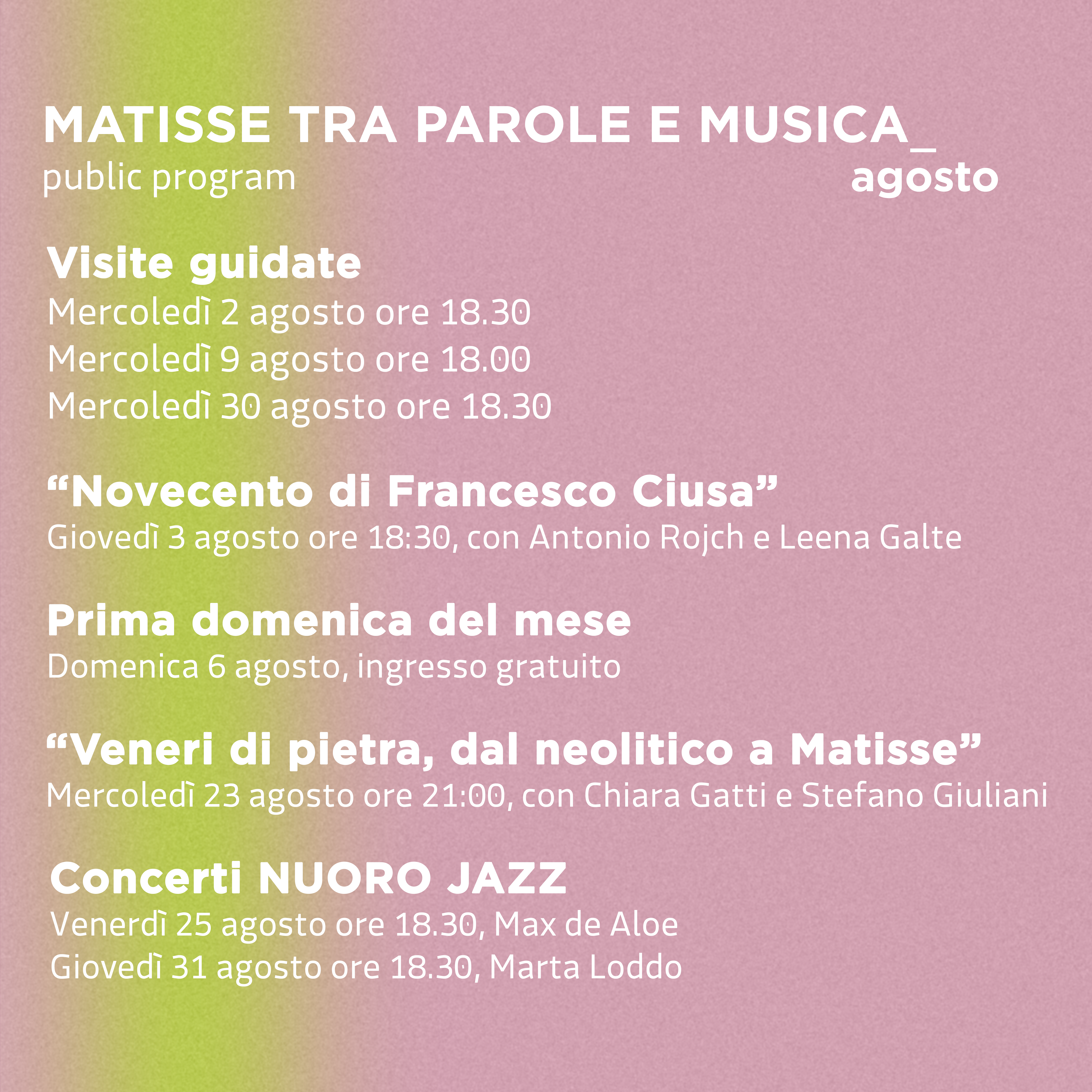 Calendario degli appuntamenti di Agosto